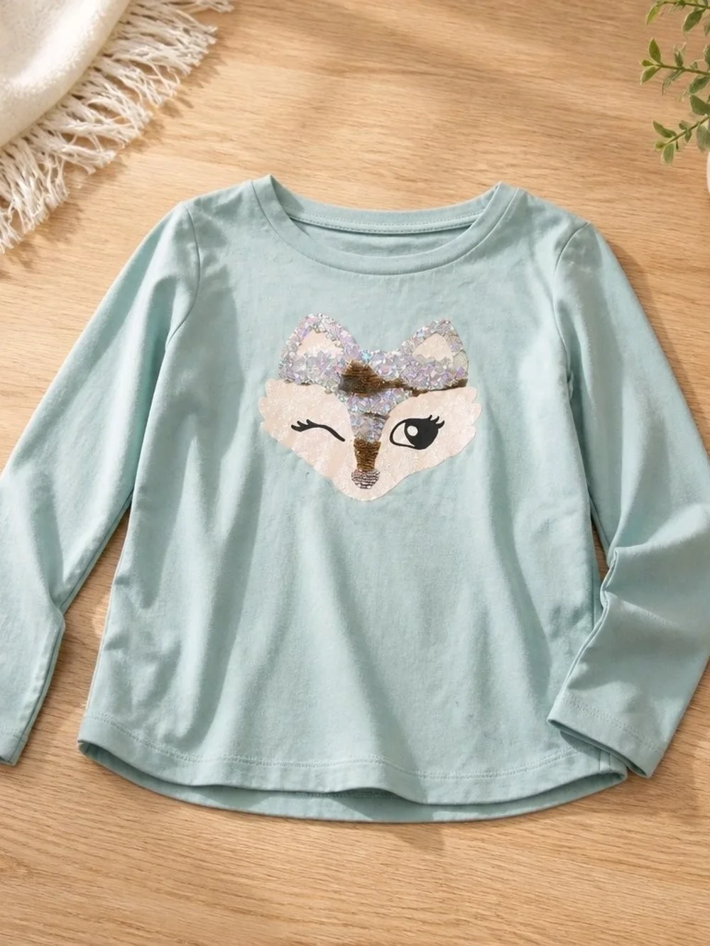 Carter's Light Blue Fox Sequin Long Sleeve Tee